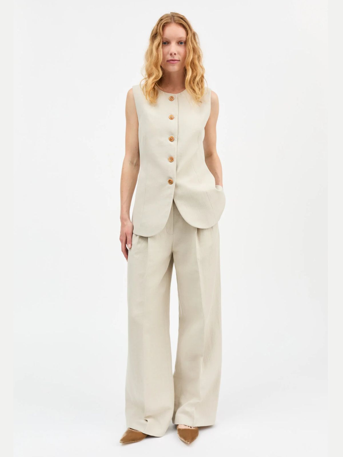 Clementine Linen Waistcoat - Natural