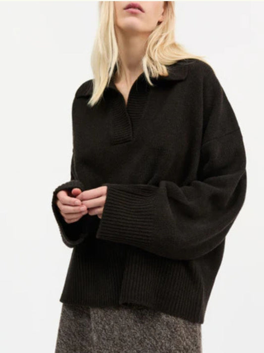 Dean Polo V-Neck Jumper - Dark Brown