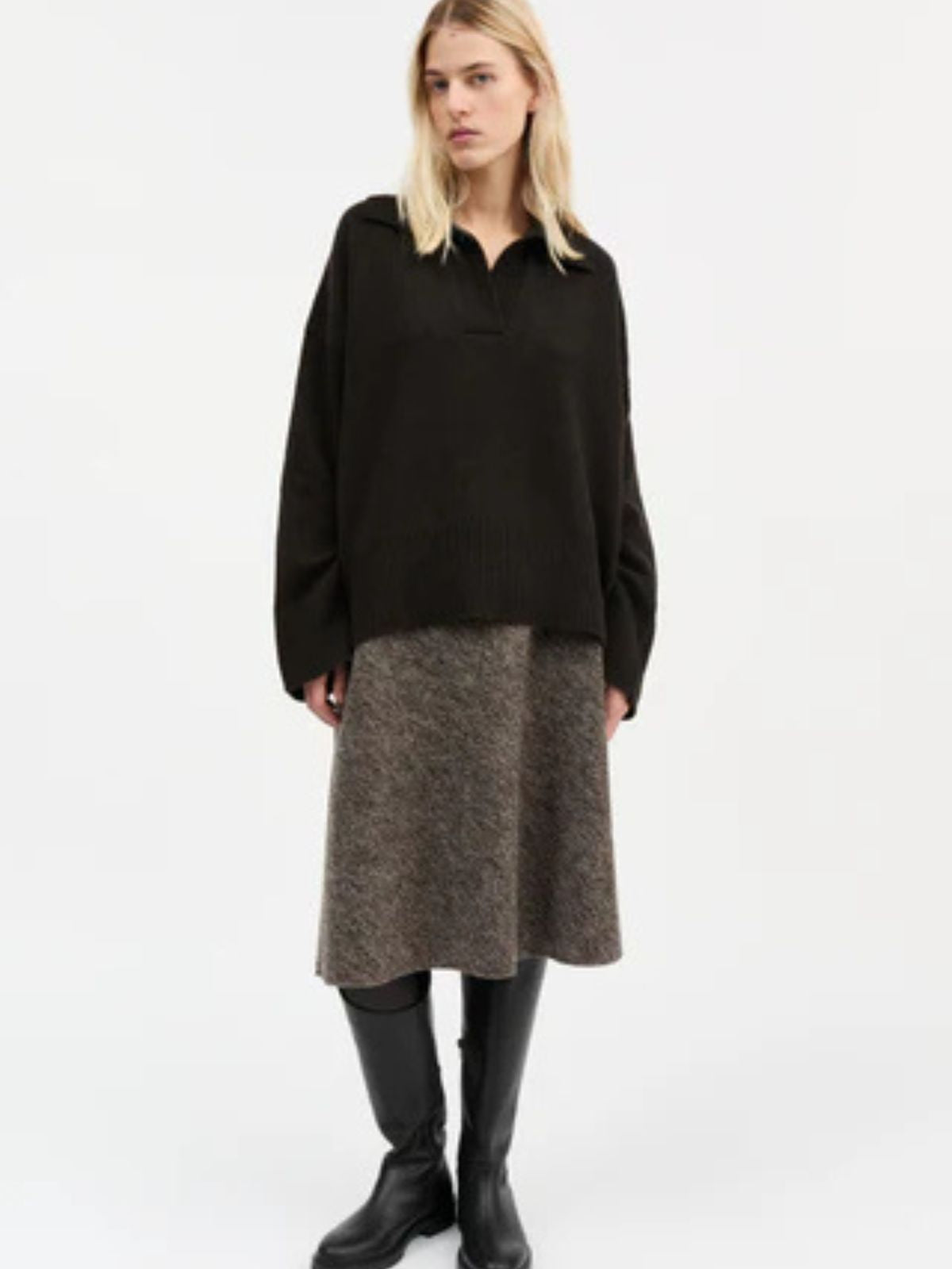 Dean Polo V-Neck Jumper - Dark Brown