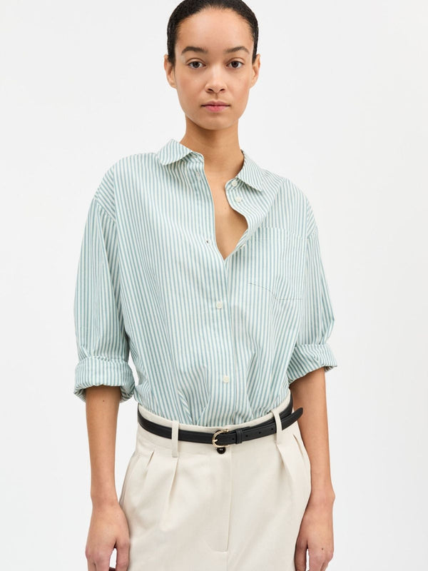 Edgar Stripe  Shirt - Aqua & White