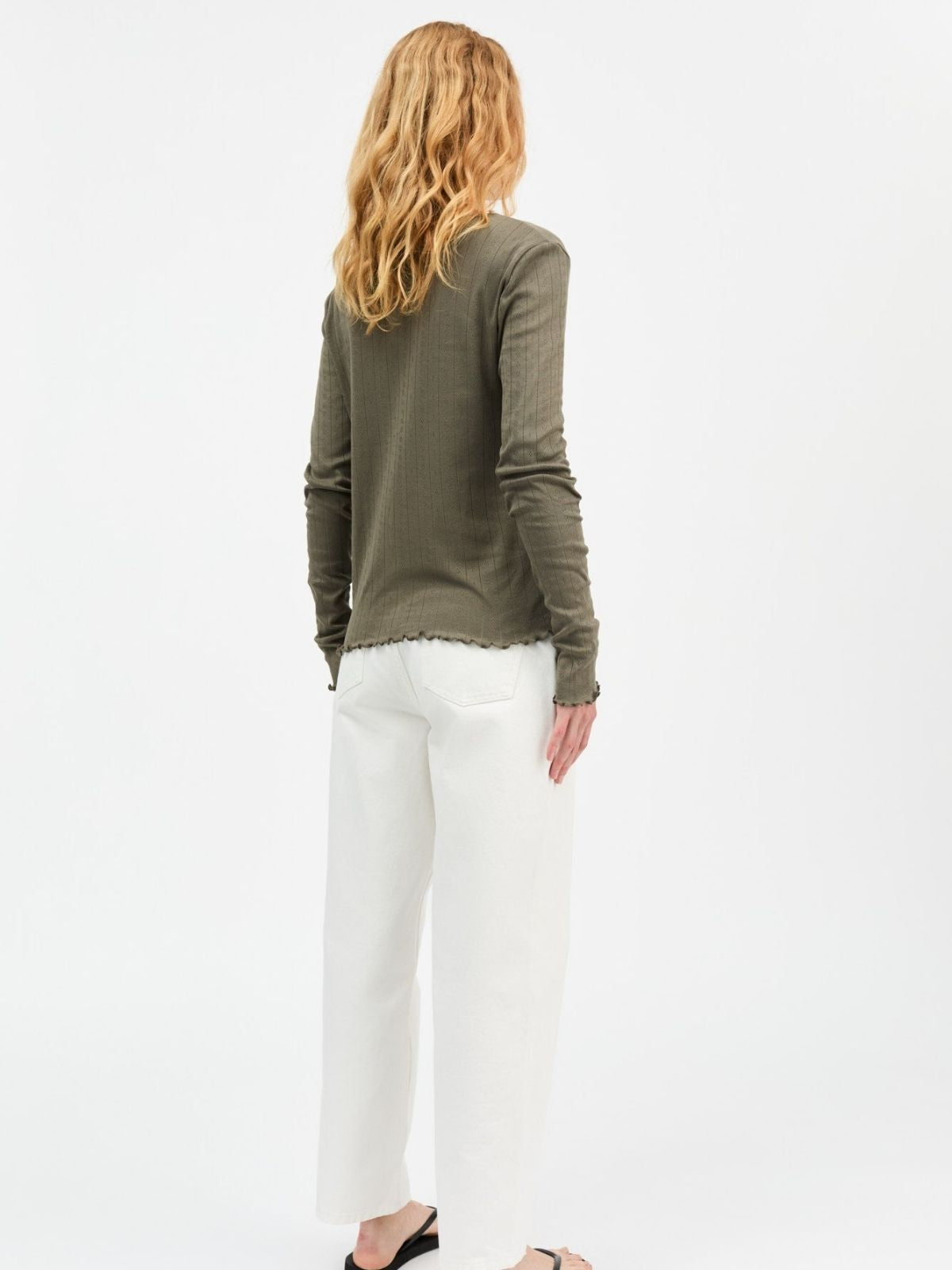 Edie Pointelle Cardigan - Olive