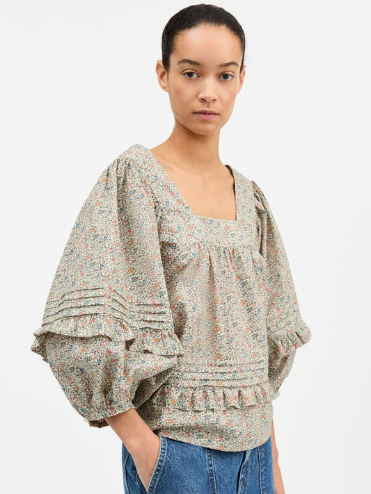 Hope Balloon  Sleeve Blouse - Flower Print