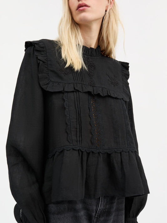 Jardin Frill Blouse - Black