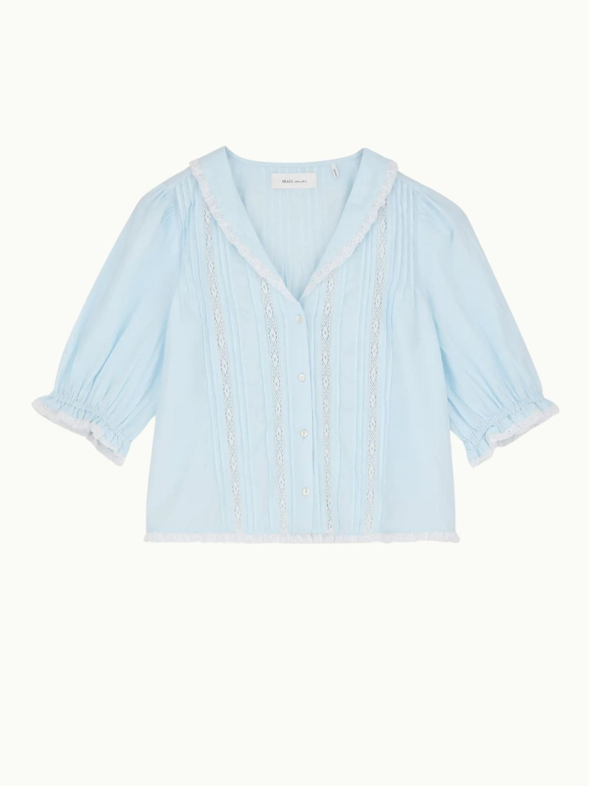 Magnolia Lace Insert Blouse - Light Blue