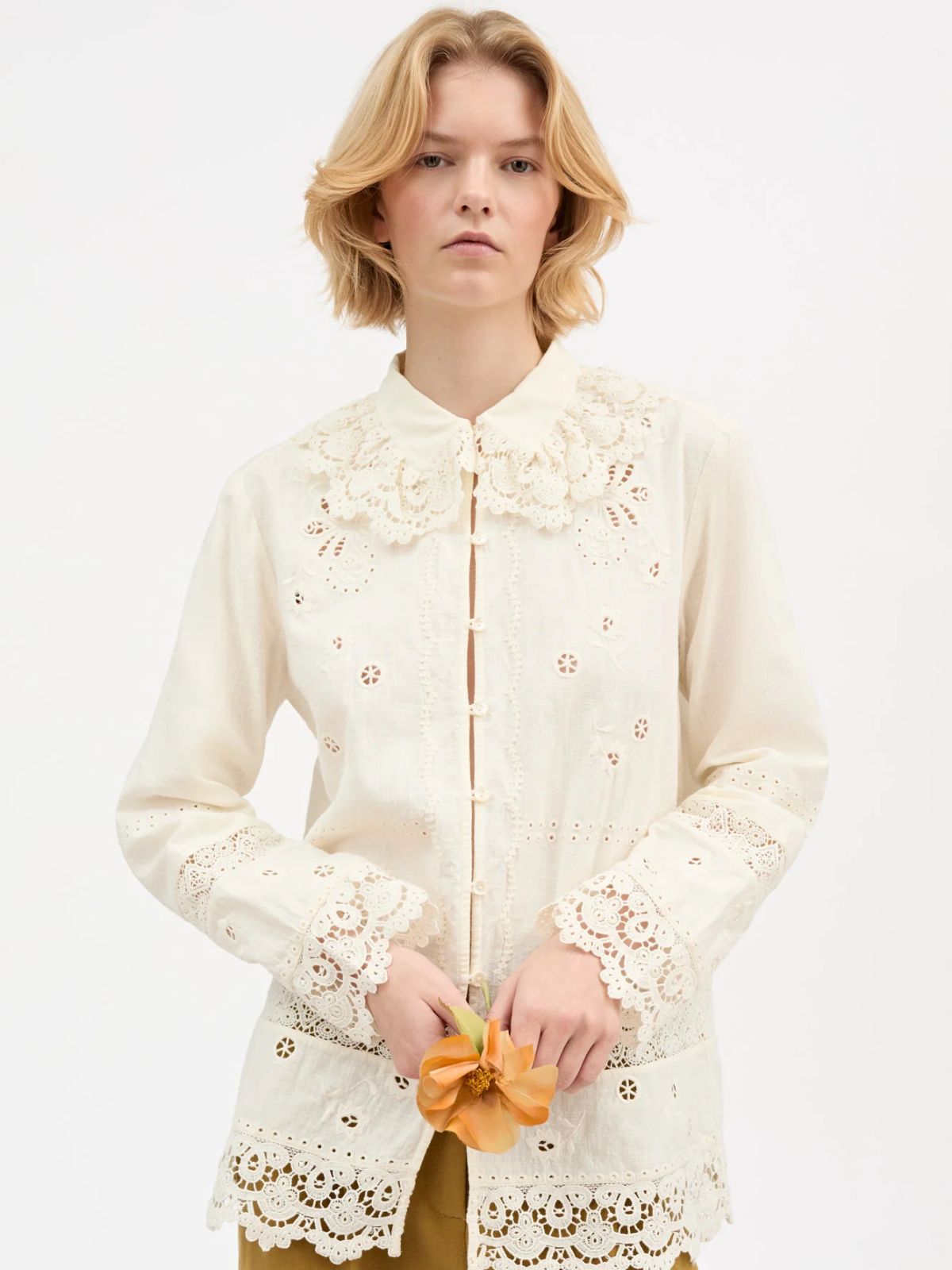 Tallulah Lace Collar Shirt - Ecru