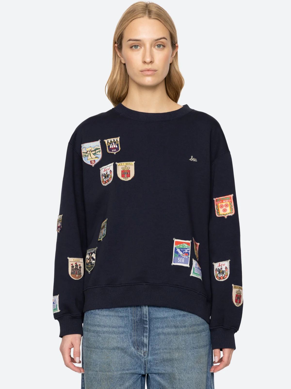 Davis Patchwork Sweatshirt - Navy
