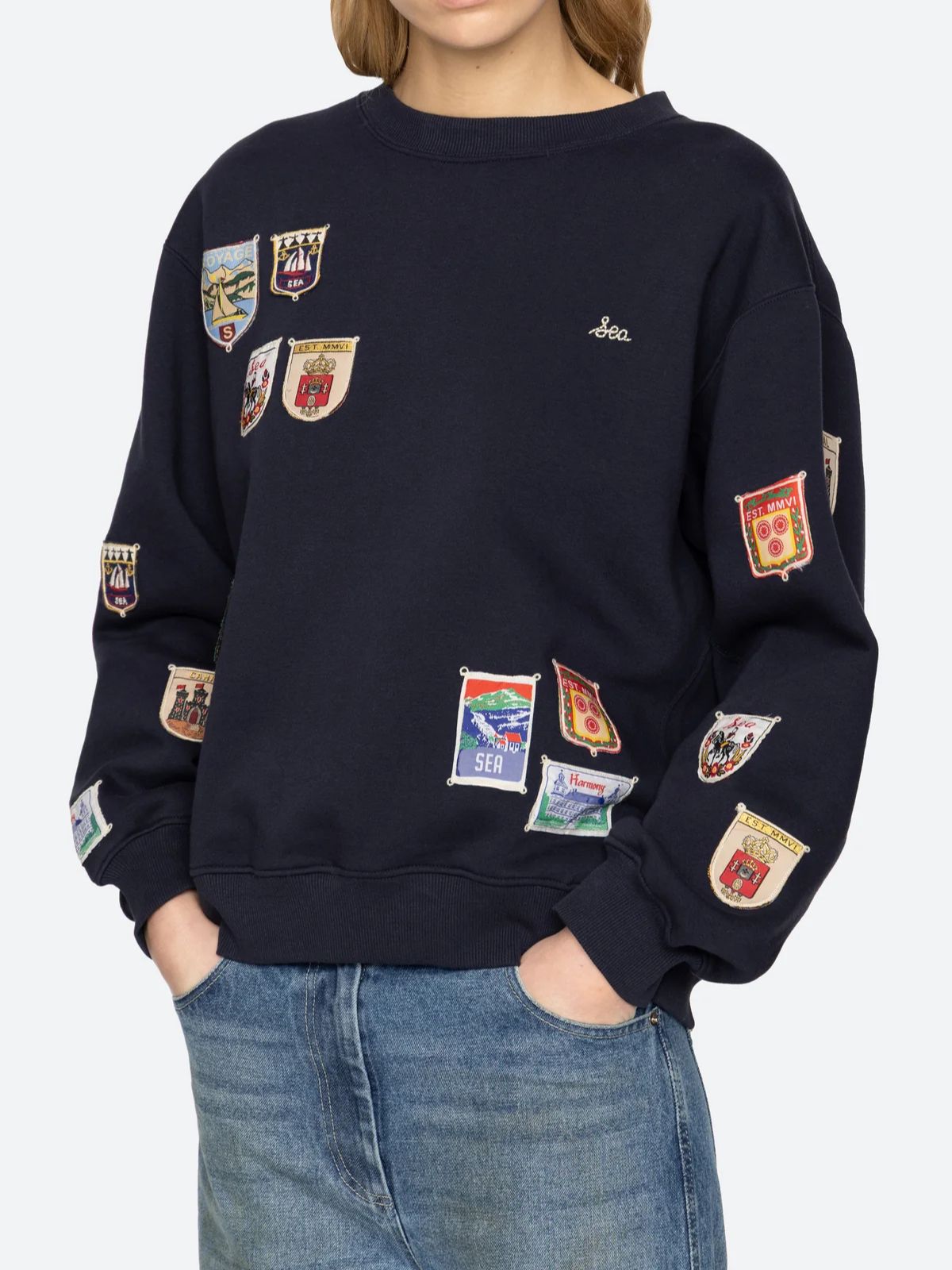 Davis Patchwork Sweatshirt - Navy