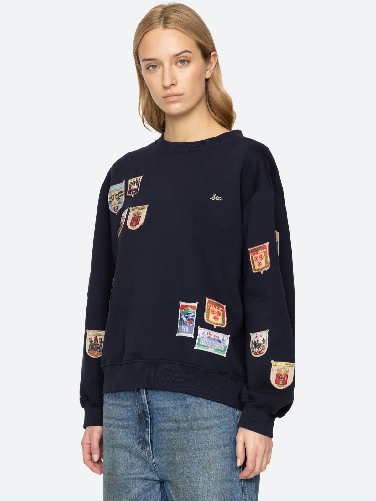 Davis Patchwork Sweatshirt - Navy