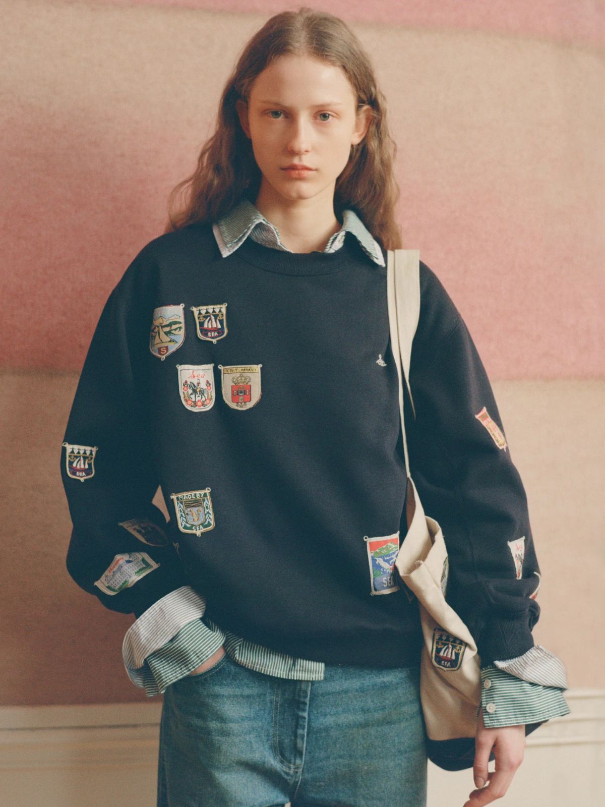 Davis Patchwork Sweatshirt - Navy