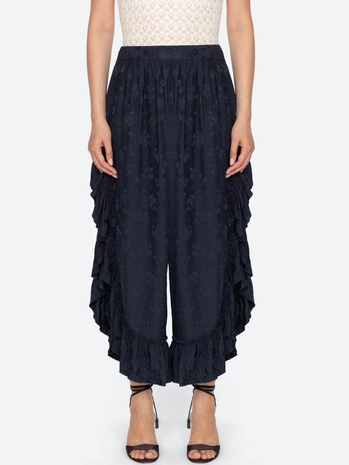 Shay Lace Ruffle Pants - Navy