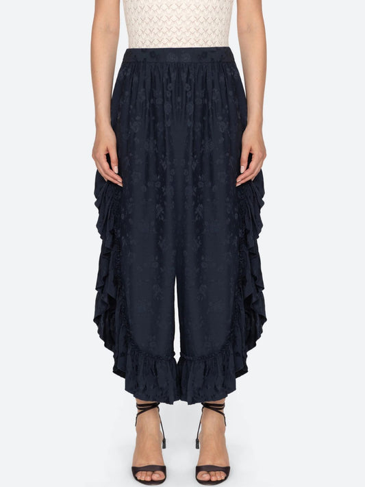 Shay Lace Ruffle Pants - Navy