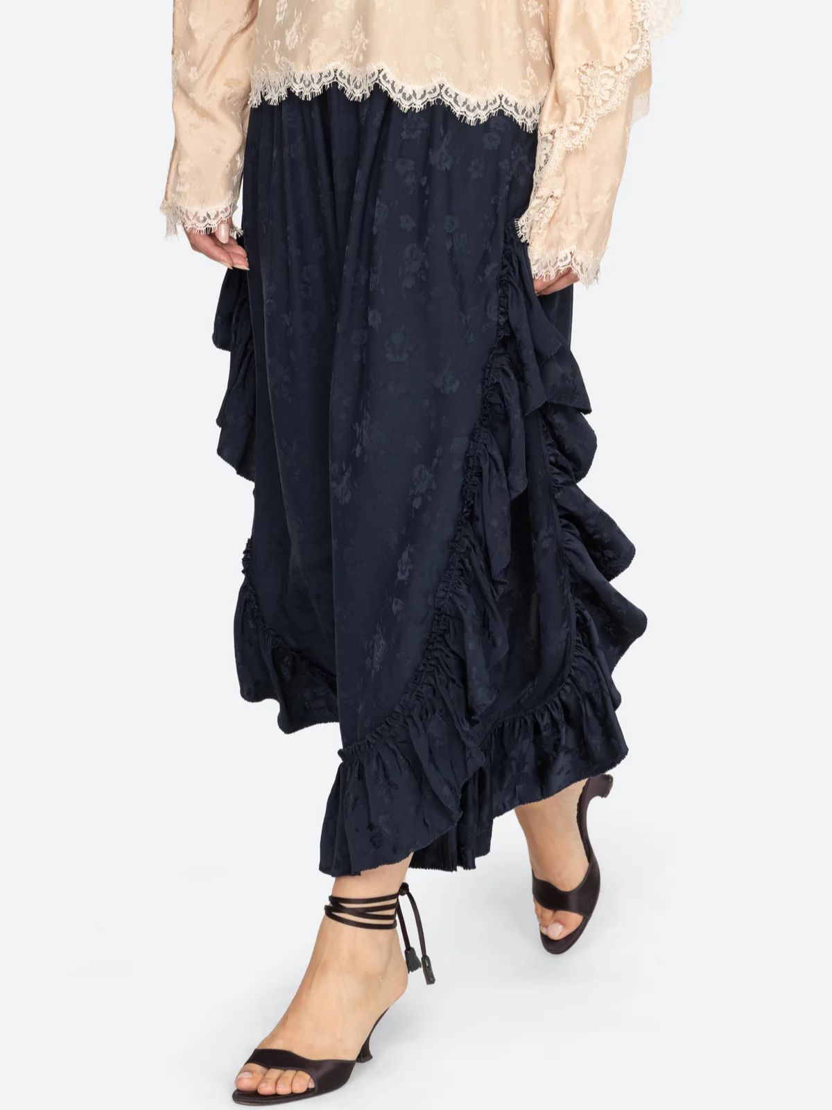 Shay Lace Ruffle Pants - Navy