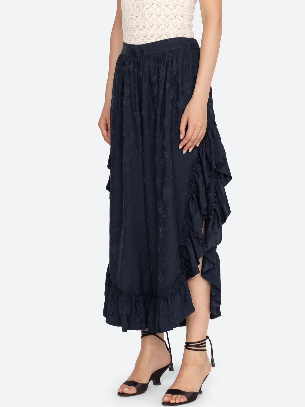 Shay Lace Ruffle Pants - Navy