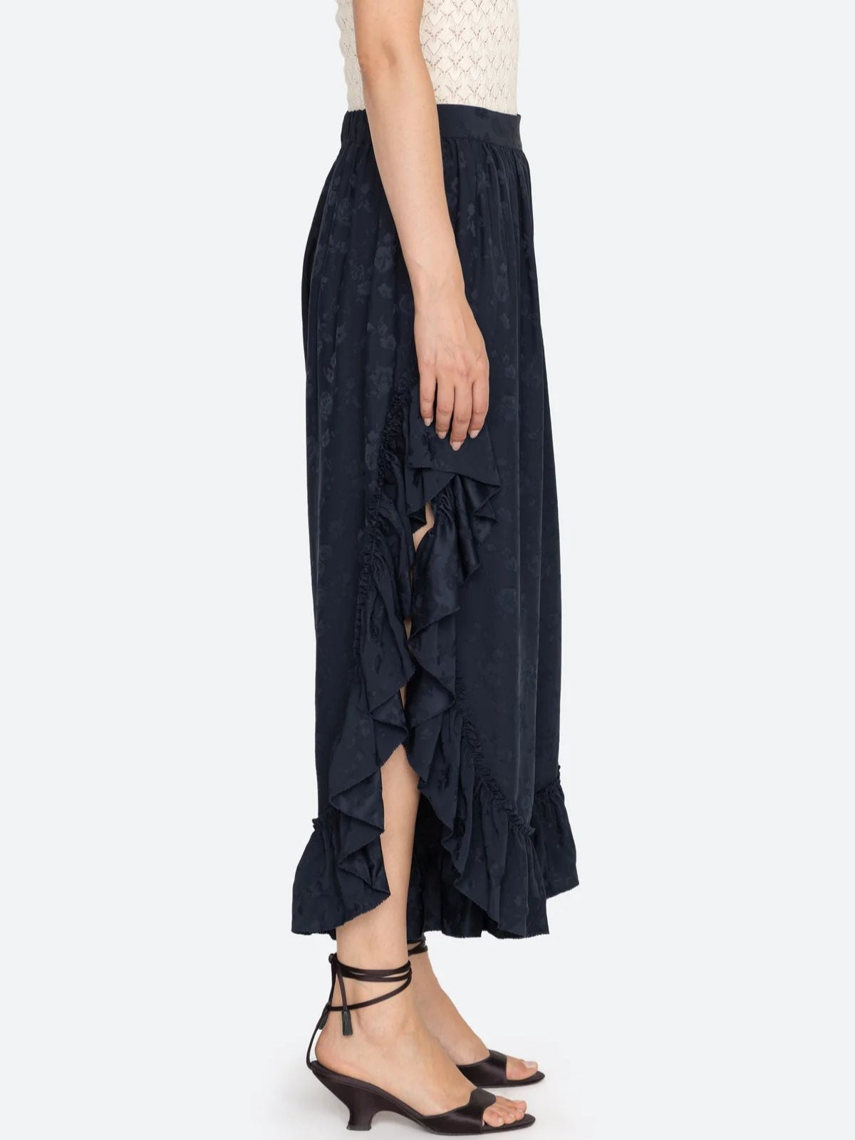 Shay Lace Ruffle Pants - Navy