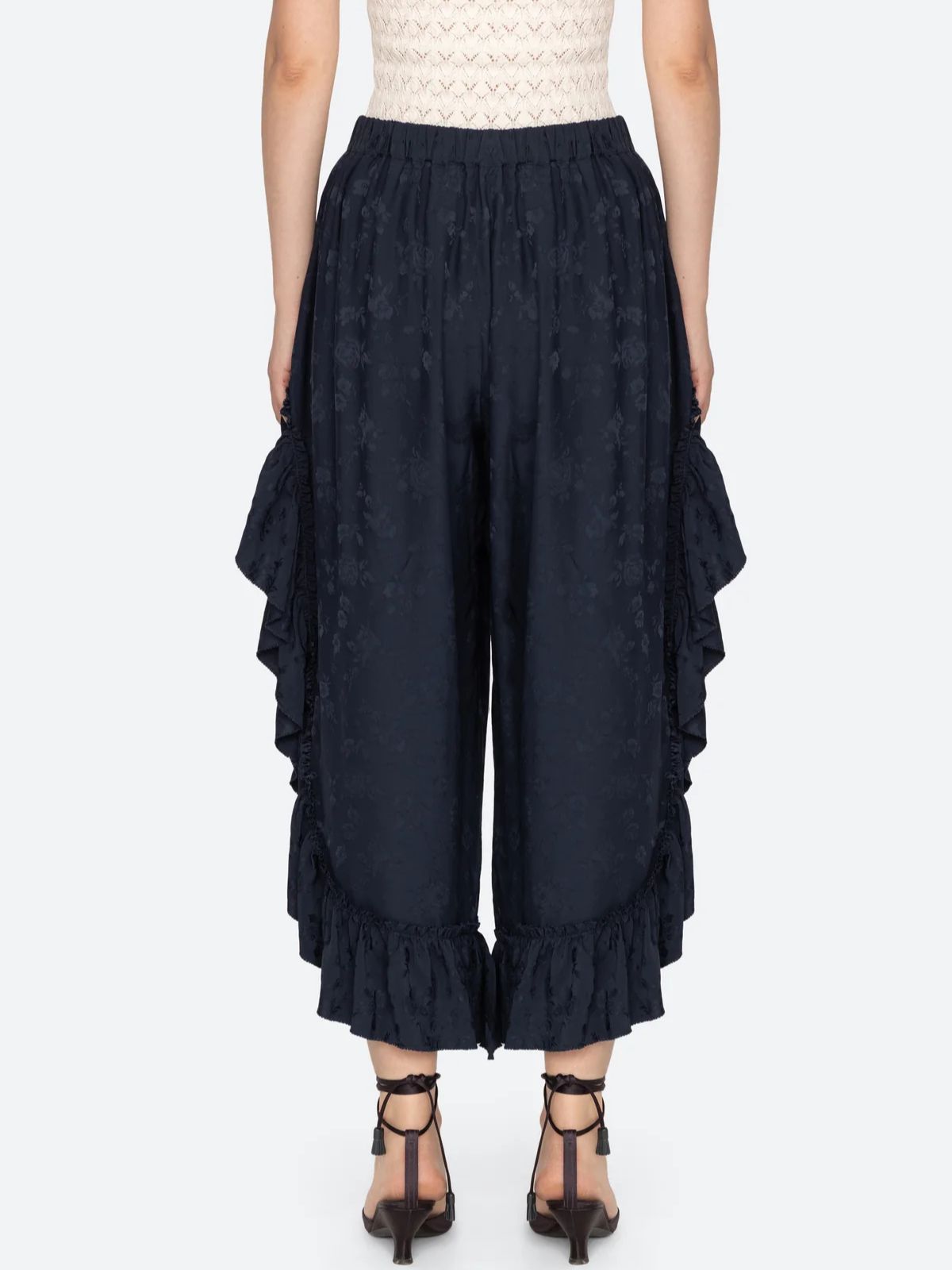 Shay Lace Ruffle Pants - Navy