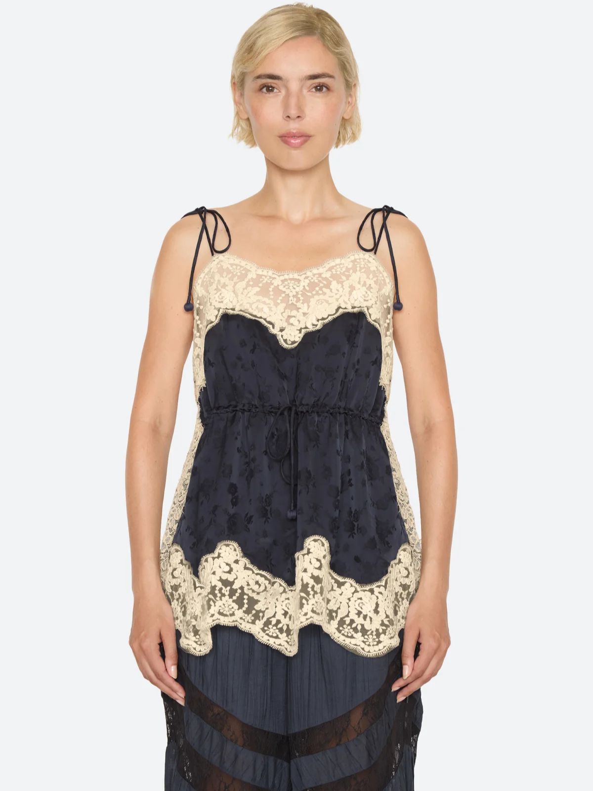 Shay Lace Tie Cami - Navy