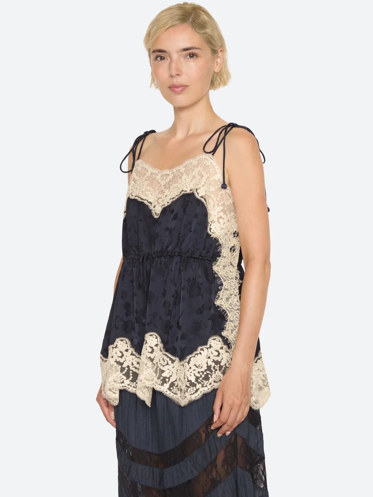 Shay Lace Tie Cami - Navy