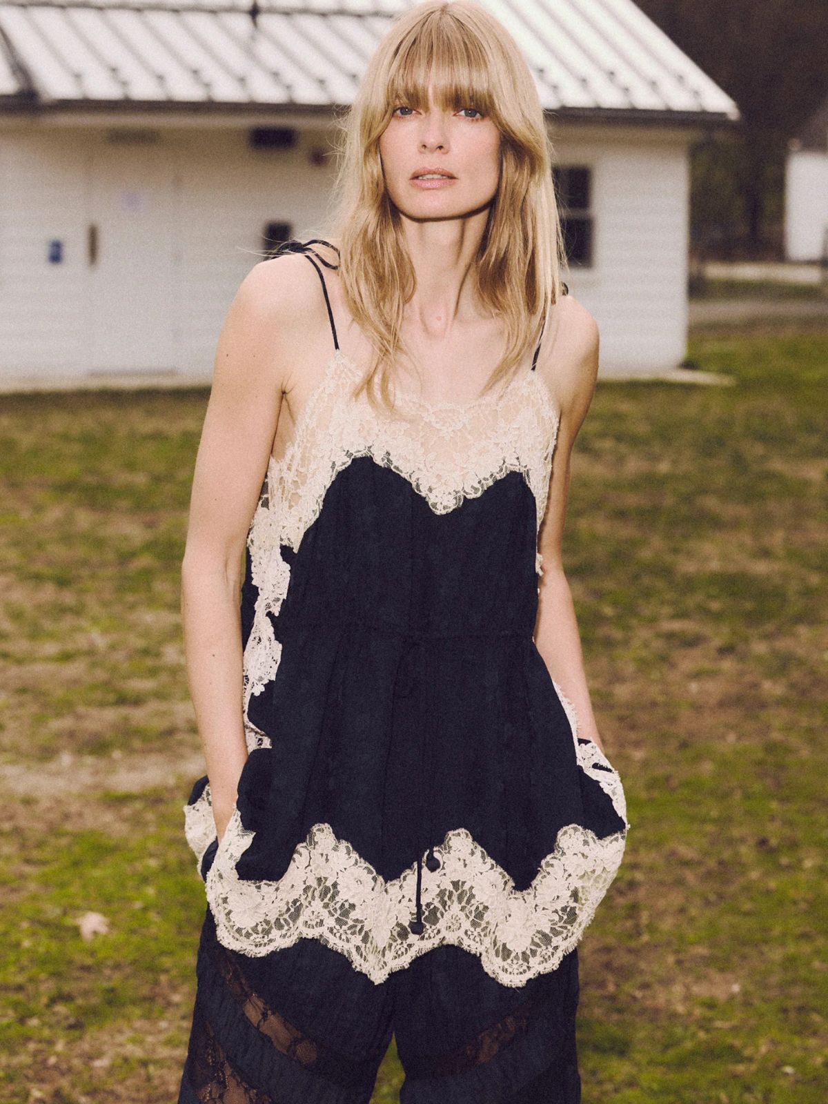 Shay Lace Tie Cami - Navy