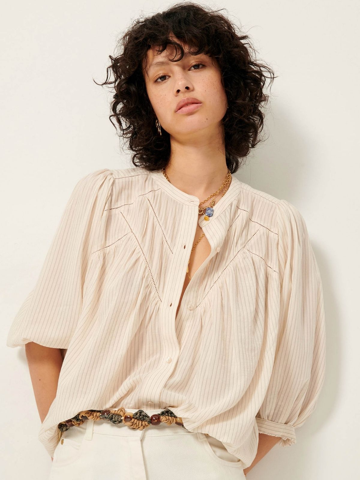 Savi Pinstripe Blouse - Ecru & Black