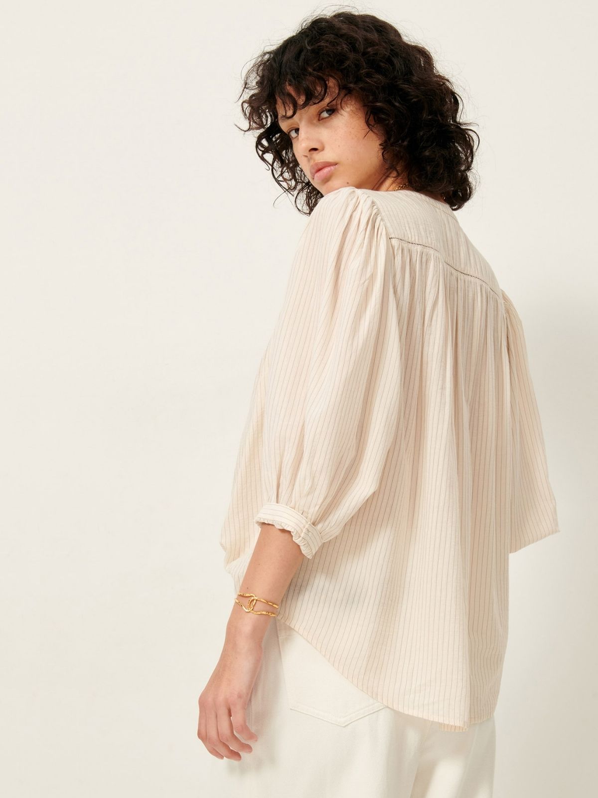 Savi Pinstripe Blouse - Ecru & Black
