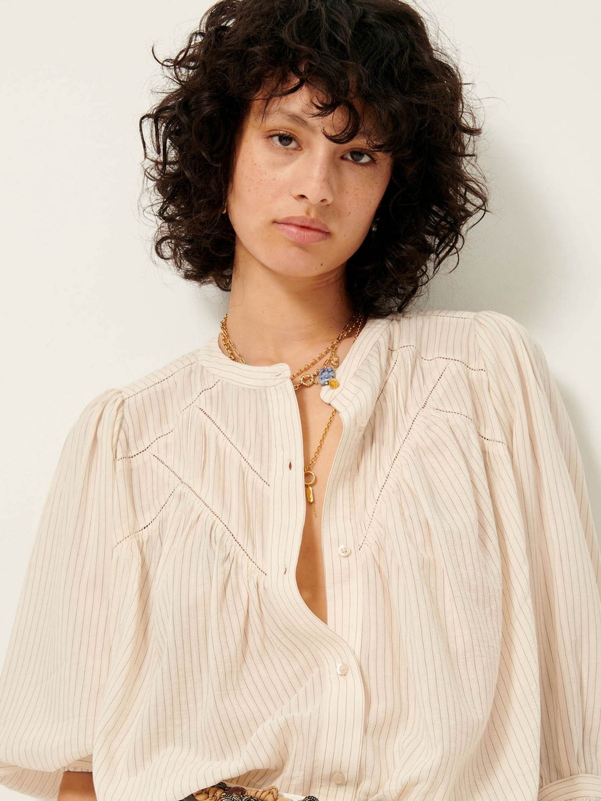 Savi Pinstripe Blouse - Ecru & Black