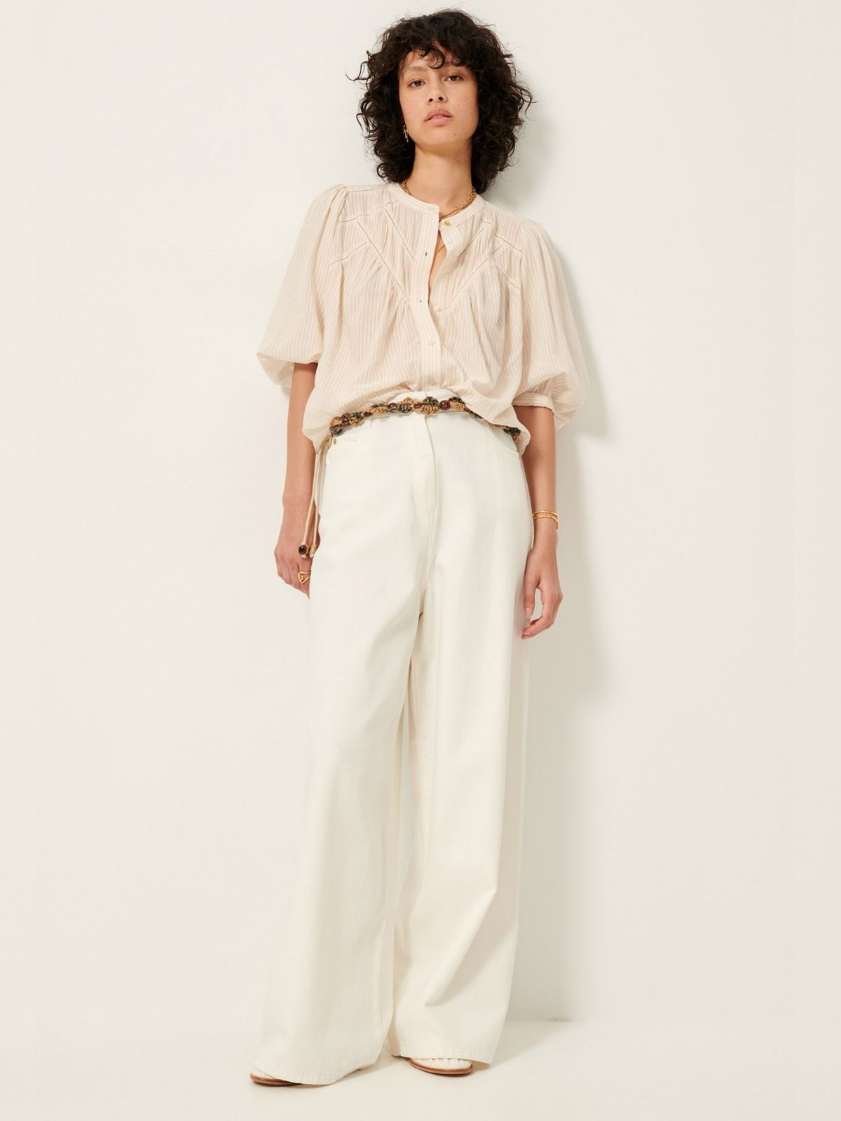 Savi Pinstripe Blouse - Ecru & Black