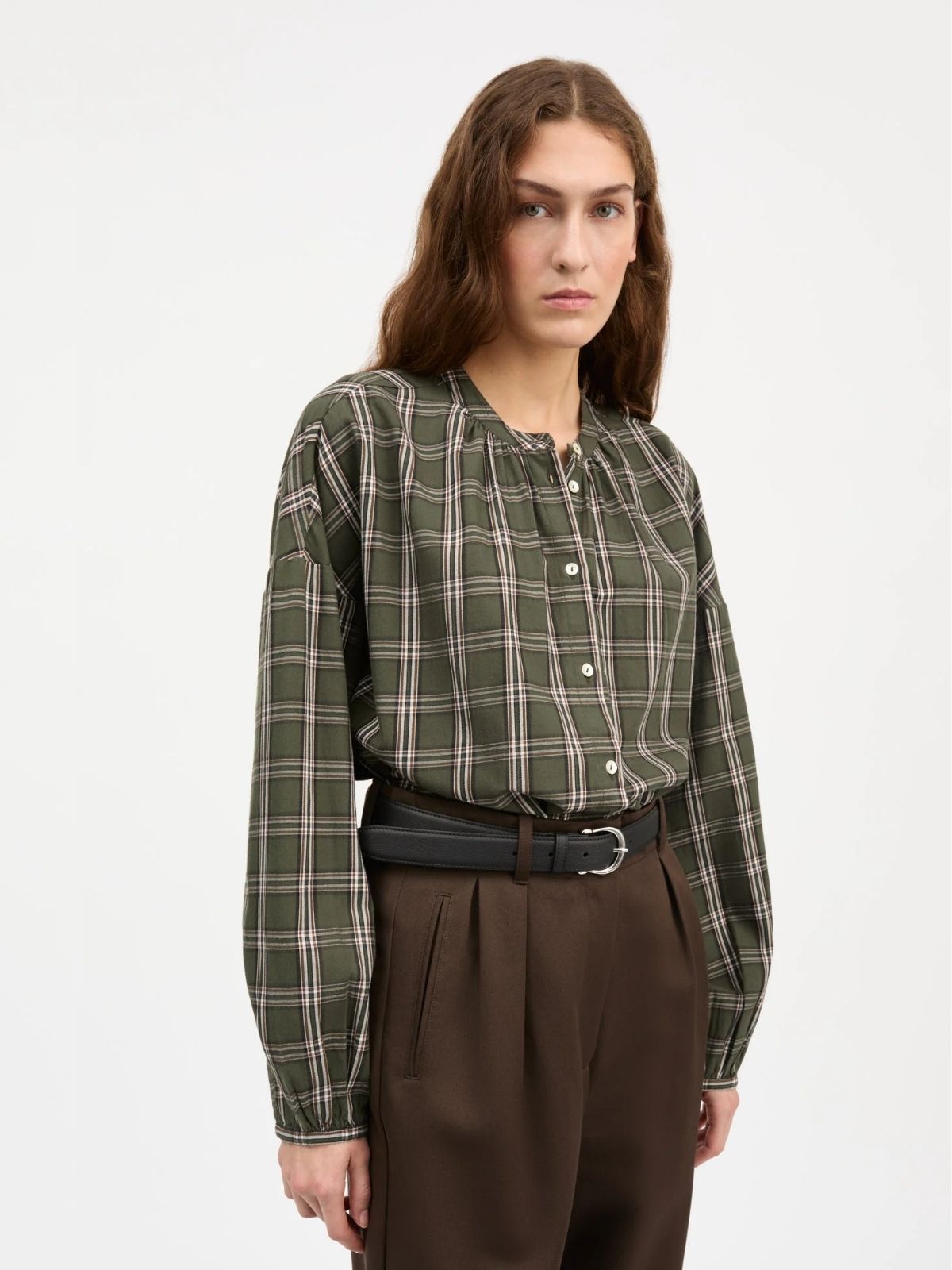 Cilla Check Blouse - Green