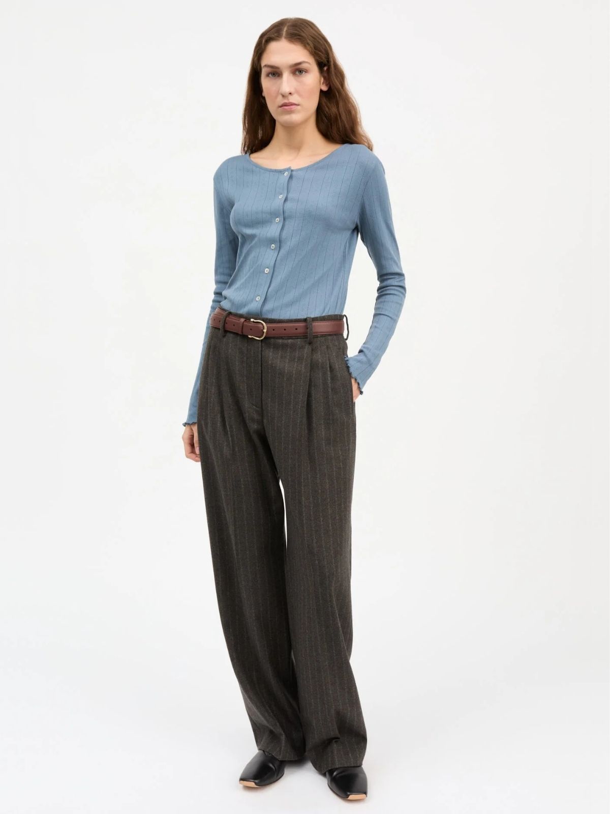Edie Pointelle Top - Cornflower blue