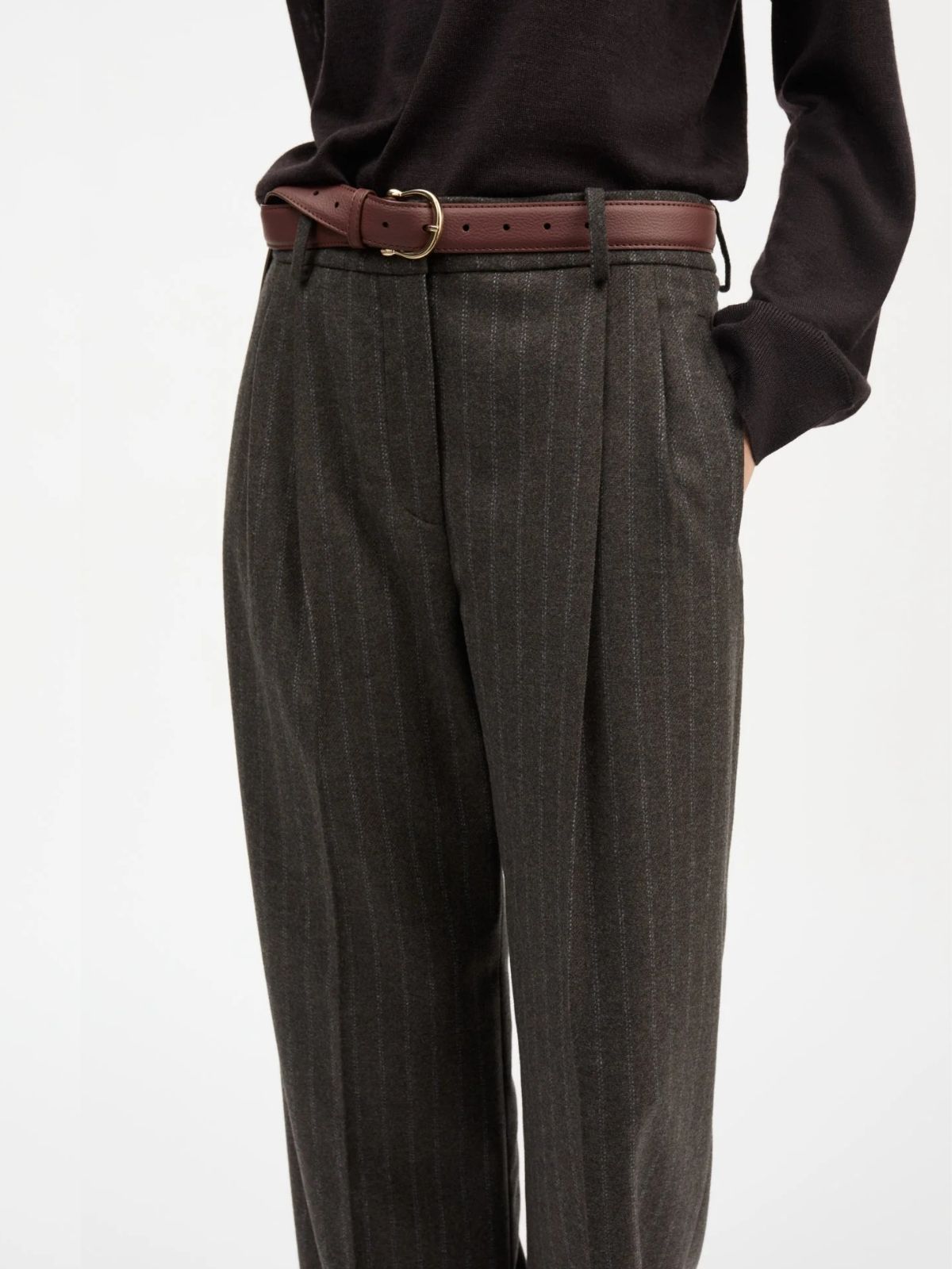 Harry Pinstripe Trousers - Brown