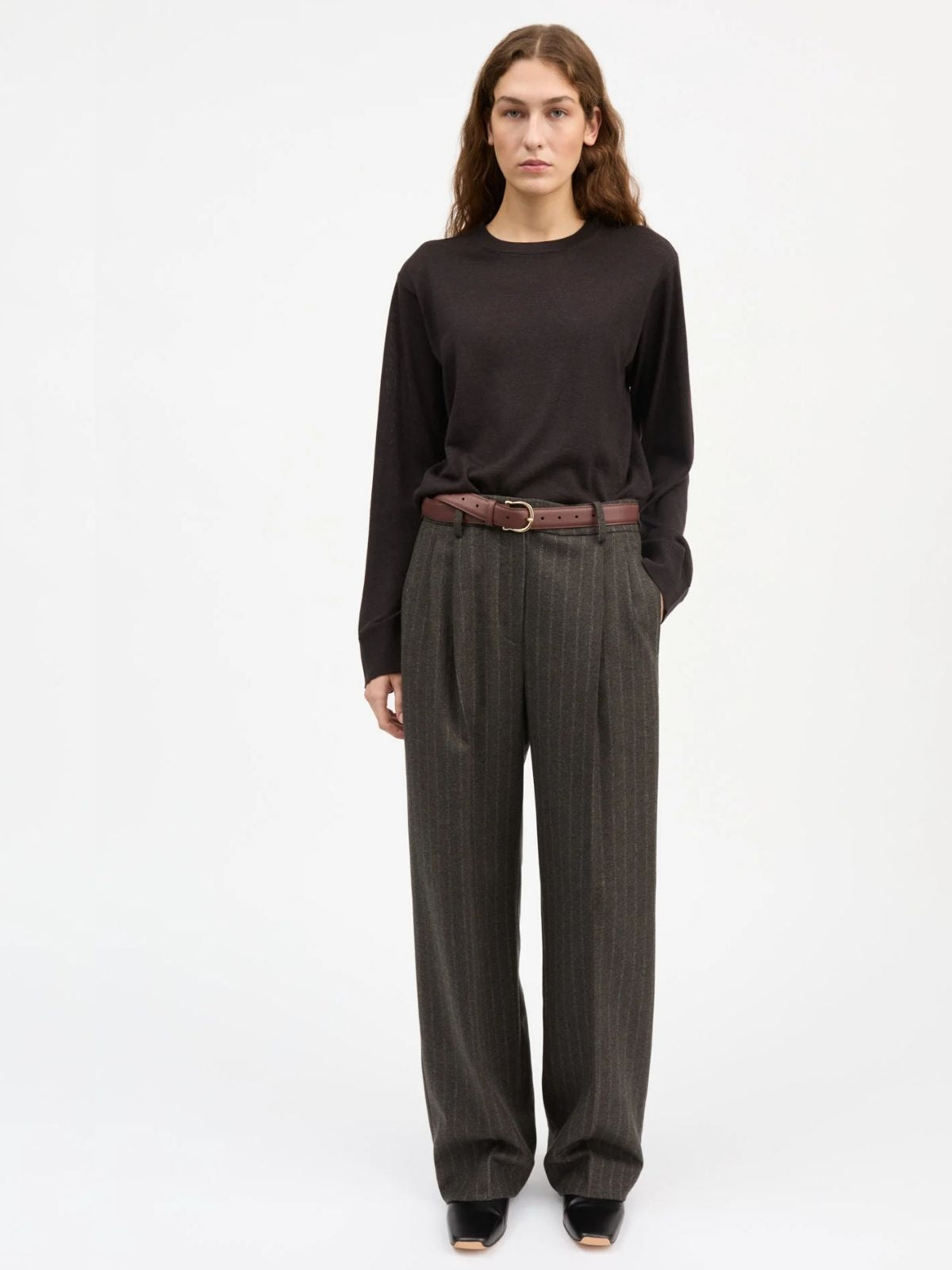 Harry Pinstripe Trousers - Brown