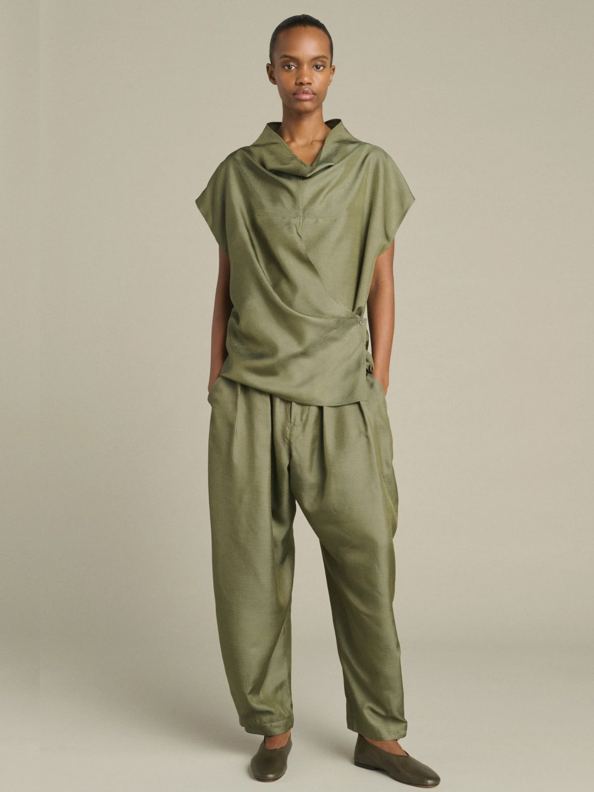 Kora Draped Blouse - Olive