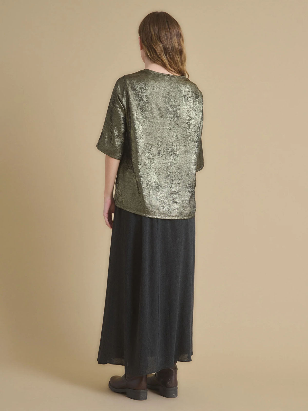 Tomasa Crew Neck Metallic Top