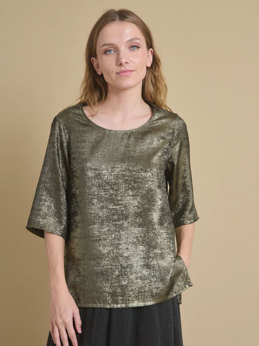 Tomasa Crew Neck Metallic Top