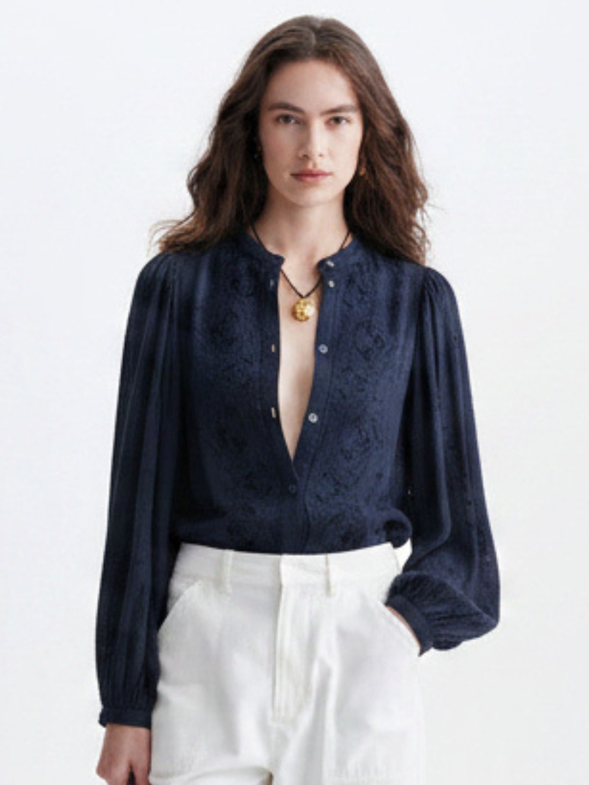 Haldo Embroidered Blouse - Navy