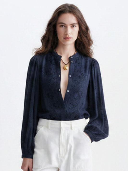 Haldo Embroidered Blouse - Navy