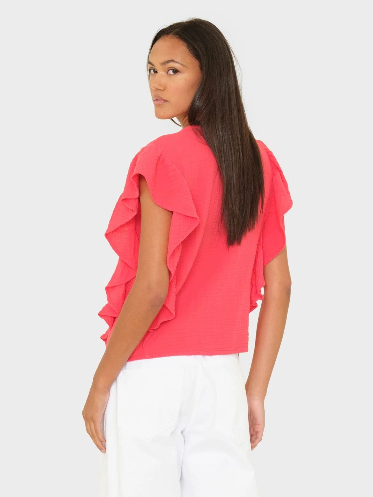 Ashlyn Frill Blouse - Red Reef