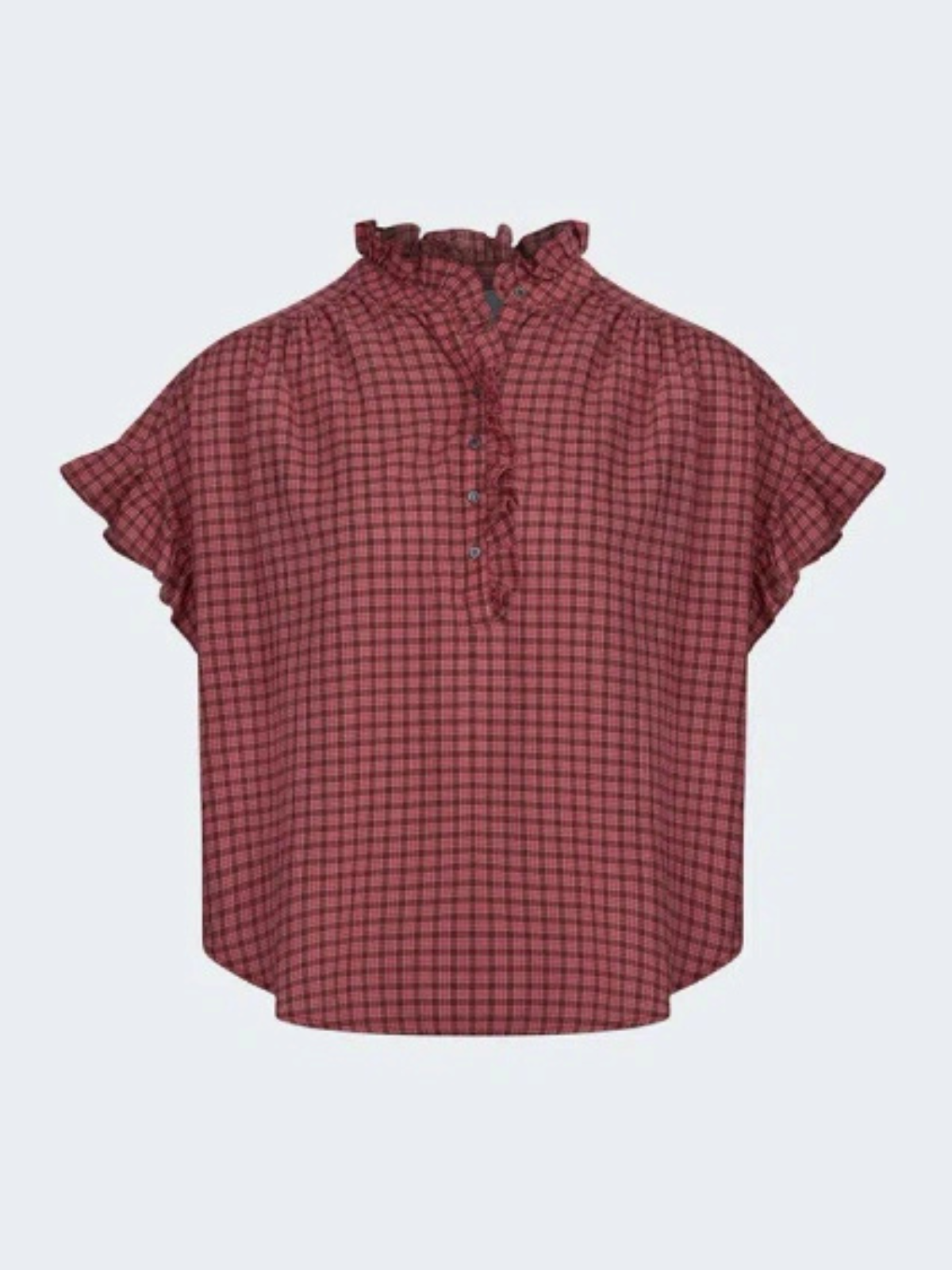 Brie Check Frill Top - Coco Berry