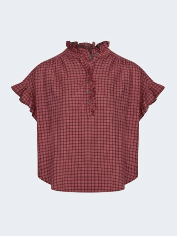 Brie Check Frill Top - Coco Berry