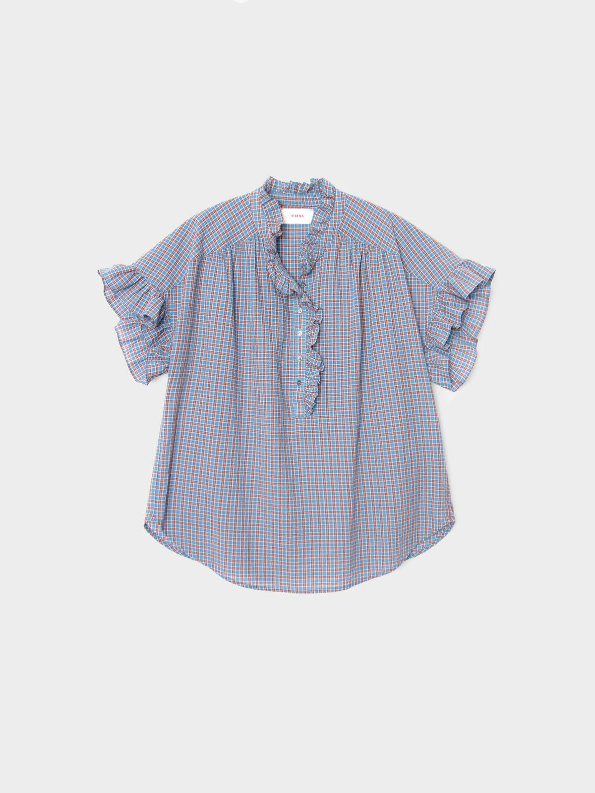 Brie Check Frill Top - Skyridge