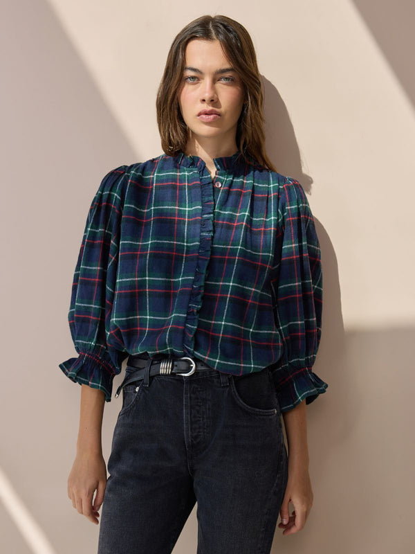 Frankie Tartan Blouse - Navy & Green