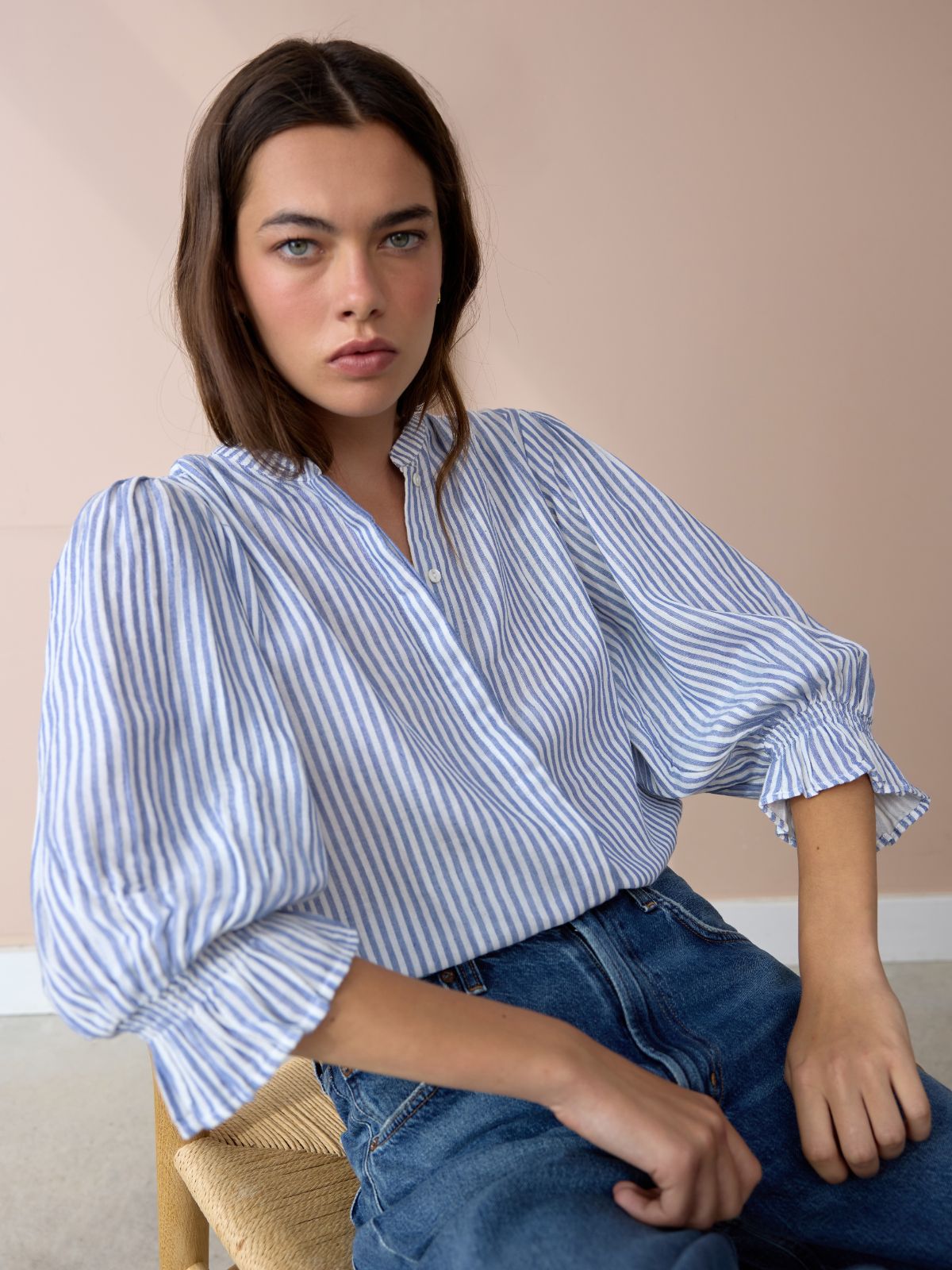 Jamie Stripe Blouse - Blue & White