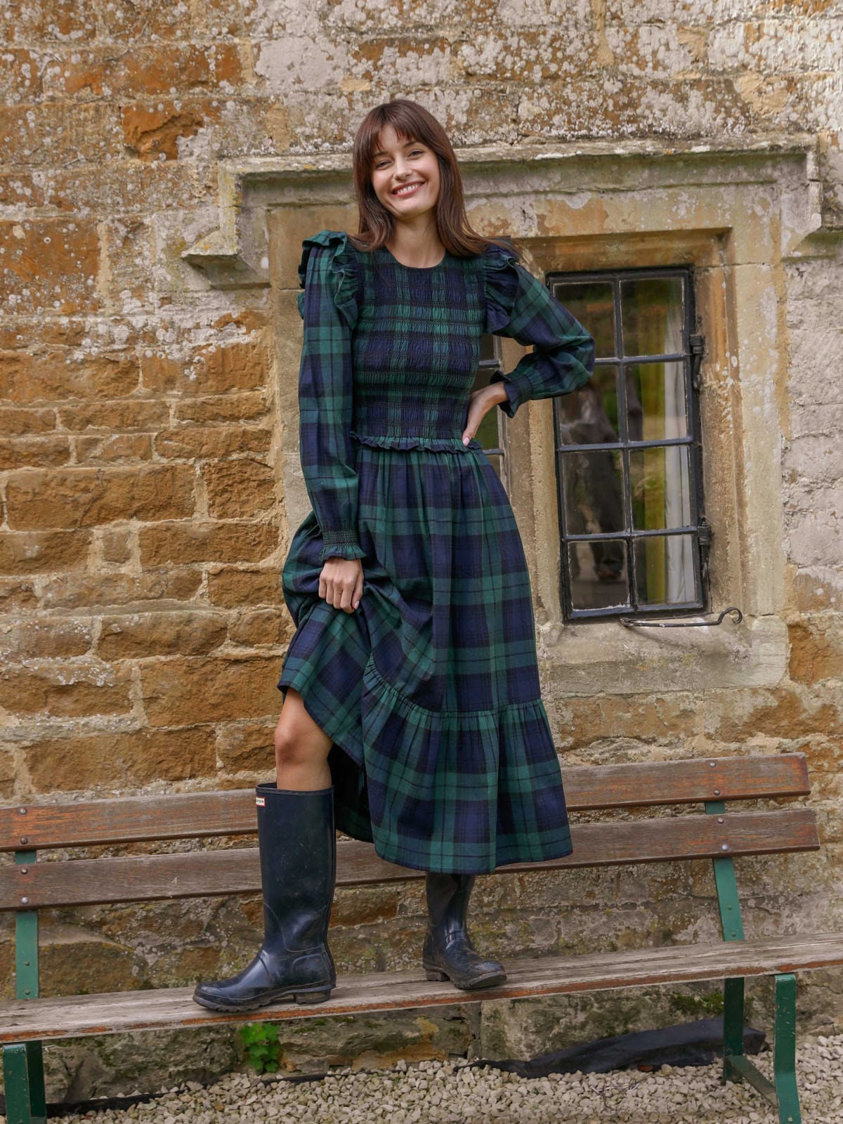 By Iris Freya Tartan Dress- Green & Navy